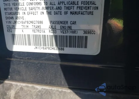 2012 Infiniti G37 Journey from USA, damaged, VIN JN1CV6AP8CM627686